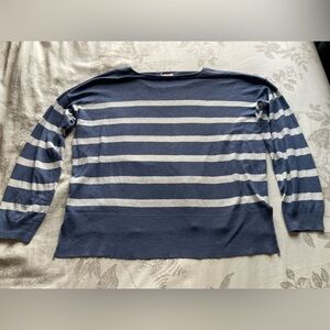 Faherty Blue White Stripe Boatneck Crewneck Lightweight Sweater Small Nautical